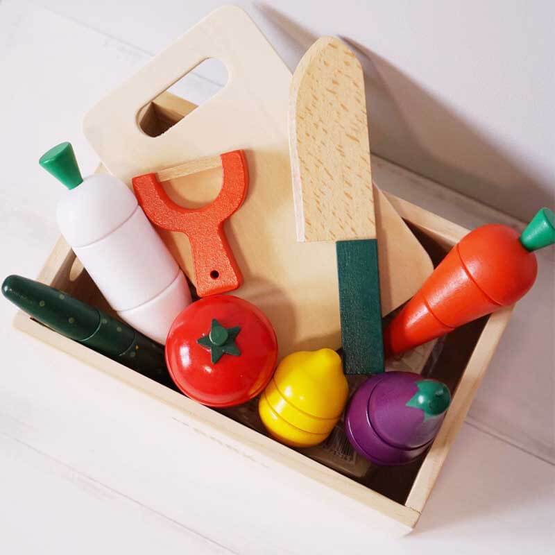 Fidtoy Juego de comida de juguete de madera para niños pequeños, juguetes de cocina, juguete de cortar frutas, juguete de aprendizaje Montessori para niños de 1, 2 y 3 años, juego en casa
