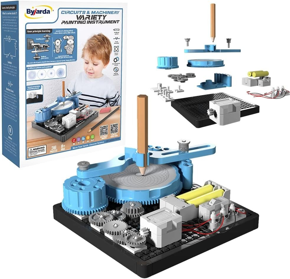 Fidtoy STEAM Electronics Exploration Circuit Machinery-Painting Kit for Kids Ages 8+, Plastic DIY Circuit Drawing Toy with Gears, Components and 48 Pattern Projects