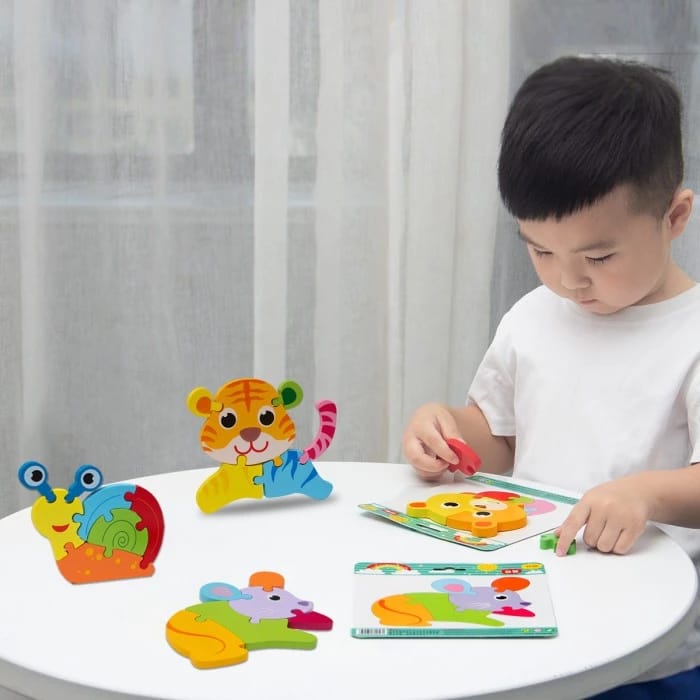 Fidtoy Puzzle 3D Mignon Animal - Modèle Aléatoire, Puzzle en Bois pour Tout-petits, Compétences Spatiales Préscolaires et Jouet d'apprentissage Précoce pour les 2-6 Ans