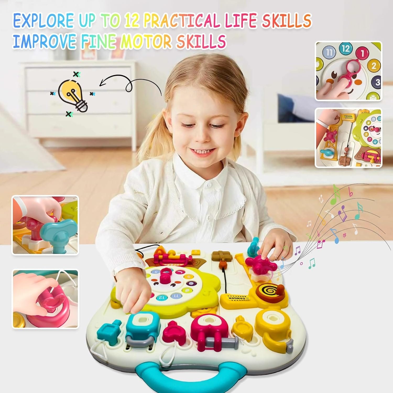 Fidtoy Montessori Multifunction Exploration Busy Board for Babies Light Music Sensory Travel Learning Toy Age 0-3