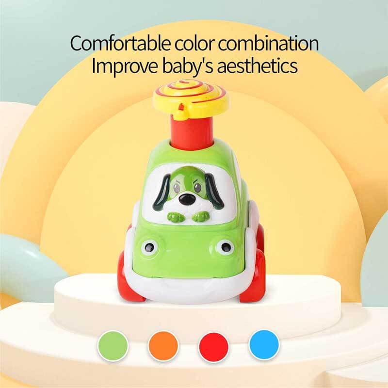 Ensemble de 4 jouets de voiture Fidtoy Press-to-Go animaux pour les tout-petits de 2 ans et plus | Développement de la motricité et apprentissage des couleurs