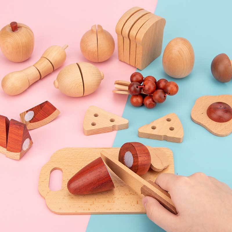 Fidtoy Wooden Play Kitchen Accessories – 15-Piece Pretend Cooking Set for Toddlers