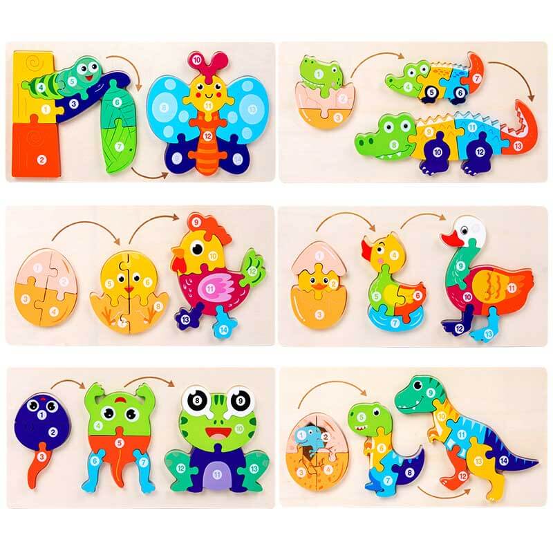 Fidtoy Wooden Animal Puzzle Set – Animal Shapes Toddler Learning Toy