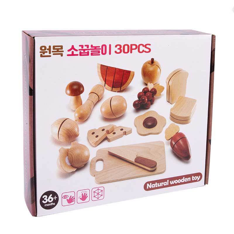 Fidtoy Wooden Play Kitchen Accessories – 15-Piece Pretend Cooking Set for Toddlers