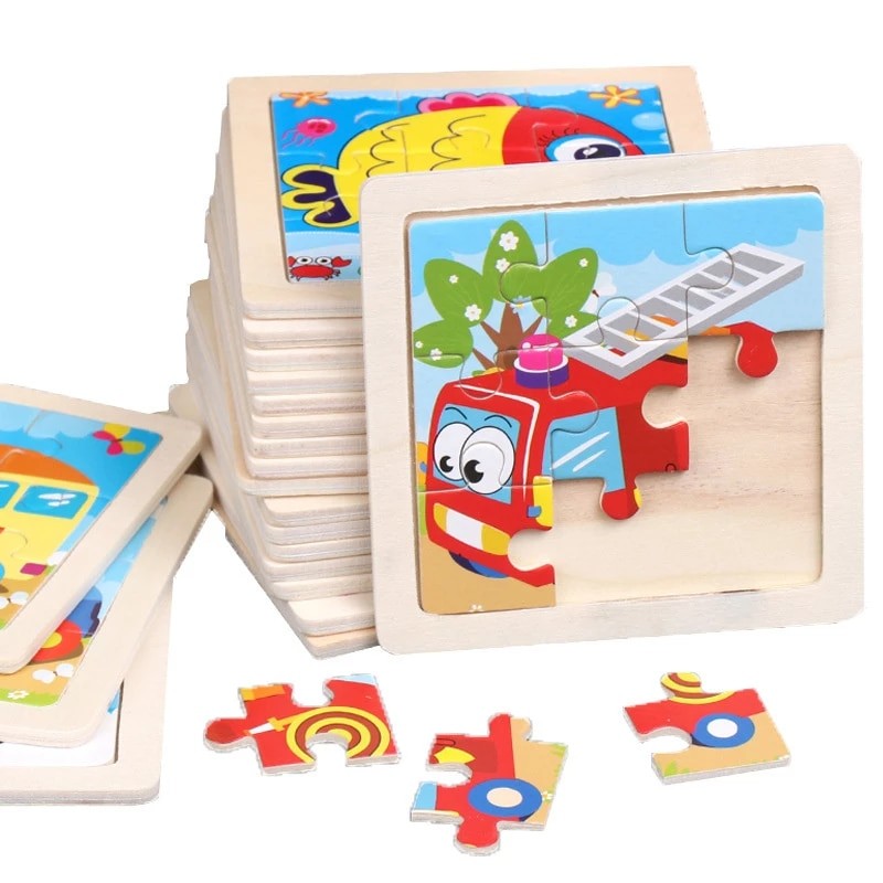Fidtoy Wooden Puzzle Set for Toddlers – 10 Pack Montessori Animal & Vehicle Learning Puzzles