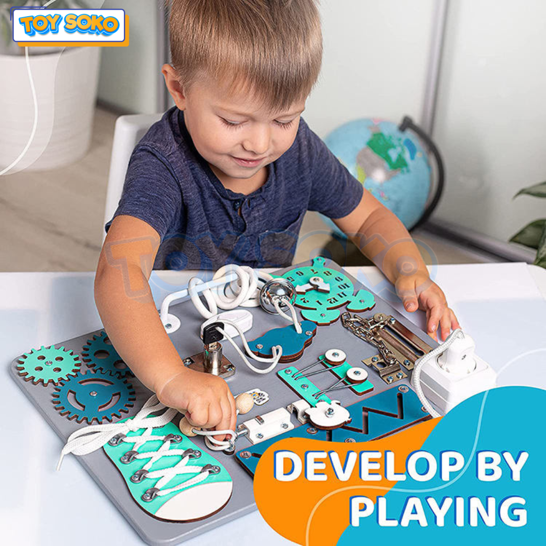 Fidtoy 14-en-1 Tableau d'activités sensoriel en bois Jouet éducatif