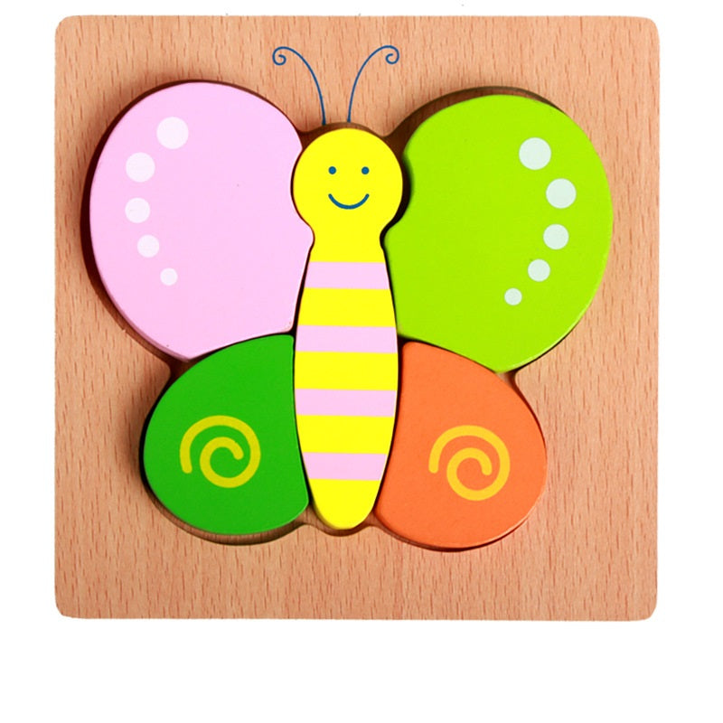 Basic Kids Starter Puzzle Various Designs Bear, Airplane, Butterfly, Bee, Ladybug, Boat Wooden Puzzle