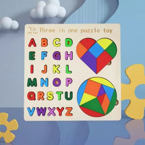 Fidtoy Montessori Logical Geometrical Puzzle Alphabet Board for Kids Wooden Shape Letter Learning Toy Age 2-6