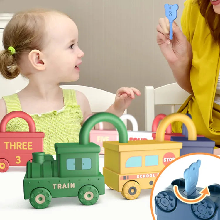 Fidtoy Unlock Train Team – Locomotive Multiple Wagons avec Cadenas pour Enfants