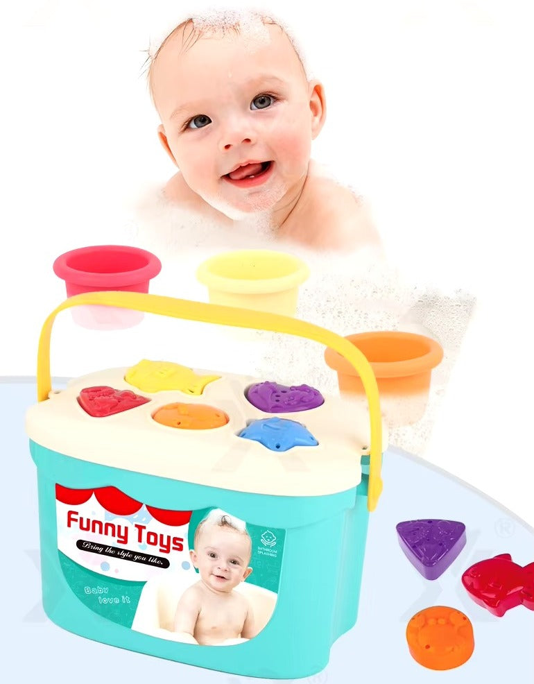Fidtoy Jouet de bain 2-en-1 en silicone pour tri de formes et empilage, jouet de bain en plastique pour tri de formes et empilage, jouet d'apprentissage des couleurs pour la motricité fine, à partir de 6 mois