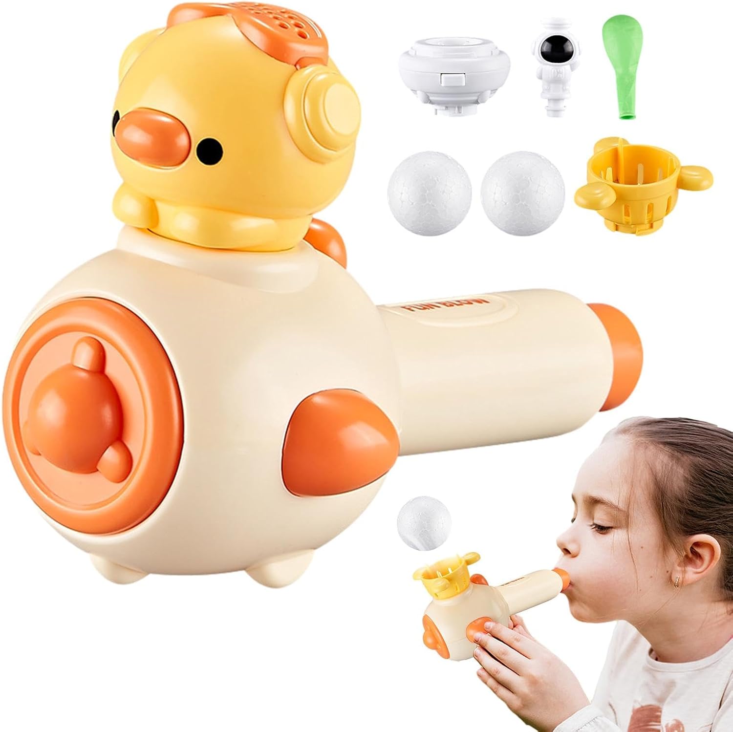 Fidtoy 3 en 1 Souffleur Flottant Ballon Jouet d'Activité pour Enfants – Jouet Montessori d'Entraînement Respiratoire avec Balle Flottante, Lanceur de Ballons et Sifflet pour les 3 ans et plus