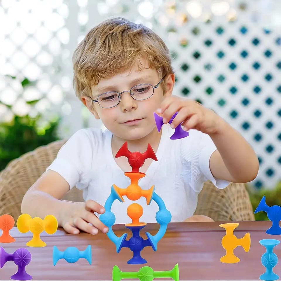 Fidtoy 36 Pièces Ventouses Blocs de Construction Sensoriels, Jouet de Bain à Ventouses Colorées, Jouet de Tri et d'Empilage de Motricité Fine pour les 2-6 Ans