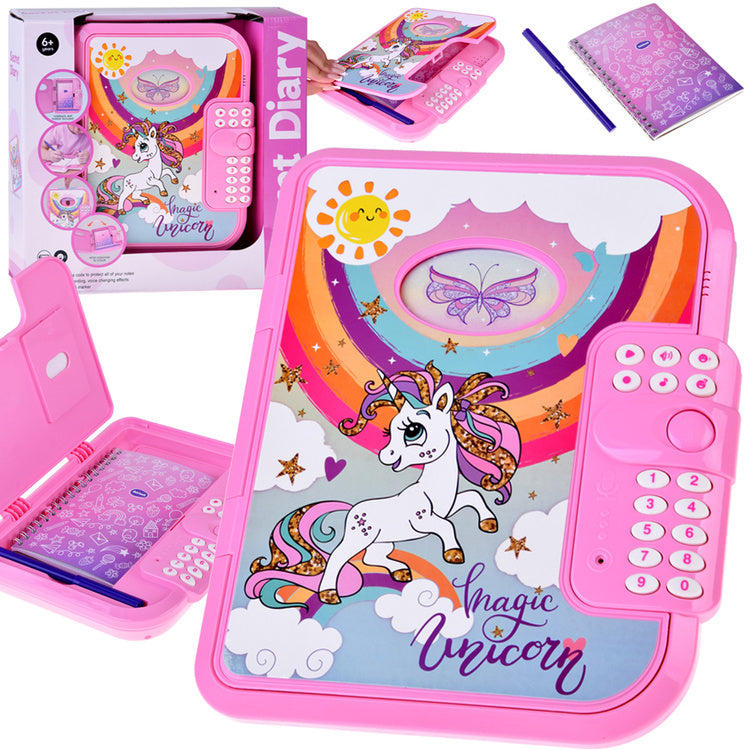 Fidtoy Journal interactif secret et magique 2 en 1 Licorne, Journal rose avec mot de passe, enregistrement, lecture, changement de voix, rangement secret, carnet et marqueur, à partir de 6 ans