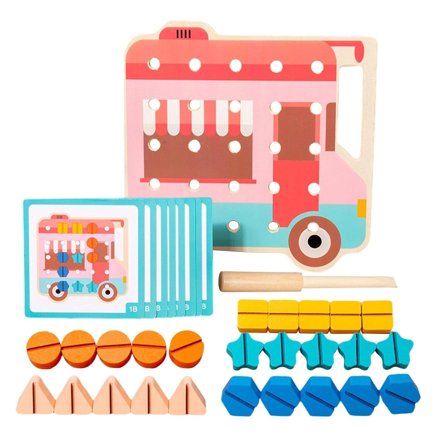 Fidtoy Shape Screw and Nut Combination Wooden Kit for Kids 24+ Months, Wooden Screw Nut Board Toy with Color and Shape Matching, Portable Handle, Fine Motor Practice and Montessori Puzzle Play