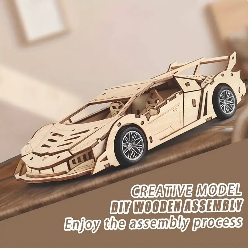 Fidtoy Puzzle 3D en Bois Voiture Supercar à Rétrofriction 114 Pièces, Maquette de Voiture en Bois pour Adolescents et Amateurs de Puzzles à partir de 14 Ans