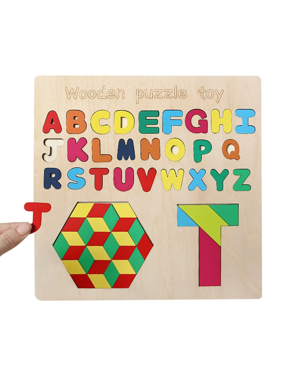 Fidtoy Tableau de Puzzle Tangram Alphabet en Bois 3 en 1, Puzzle d'Apprentissage des Formes et des Couleurs ABC en Bois, Jouet de Motricité Fine pour l'Éveil à la Lecture pour les 2-6 Ans