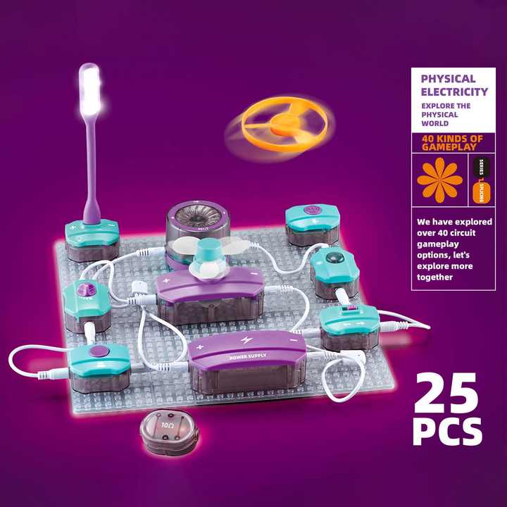Fidtoy Science Education Electronic Circuit Blocks 25 Pieces for Kids Ages 6+, STEM Physics Circuit Experiment Kit with 40 Experiments, Easy-Connect Circuit Boards, Hands-On Electronics Learning Toy