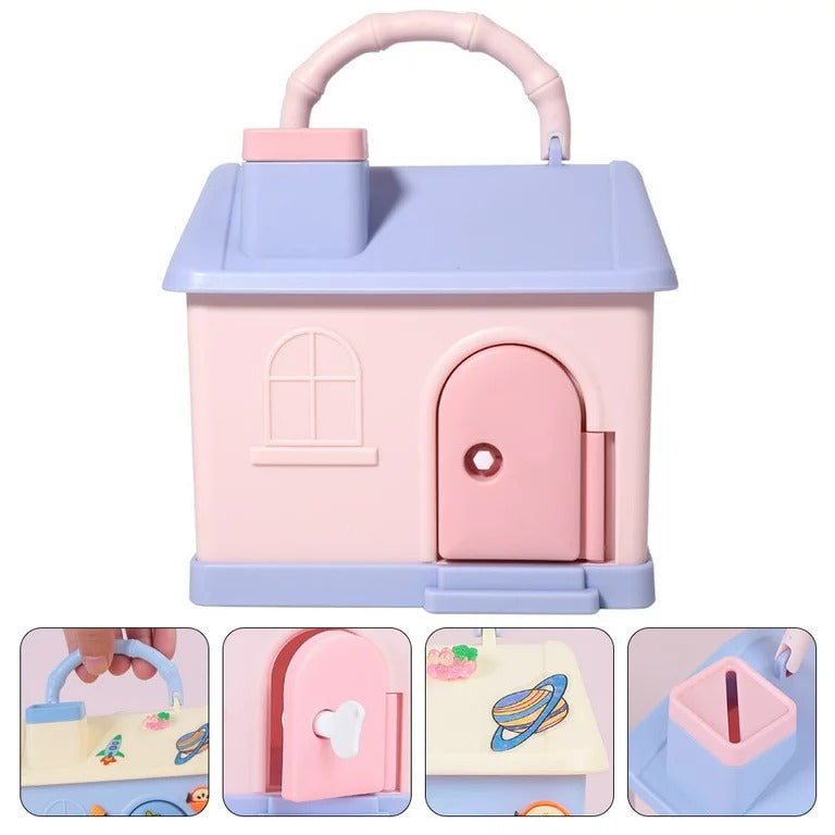 Fidtoy Cartoon Money Saving Bank House for Kids with Lock & Key Coin Saving Box Educational Piggy Bank Toy Age 3+