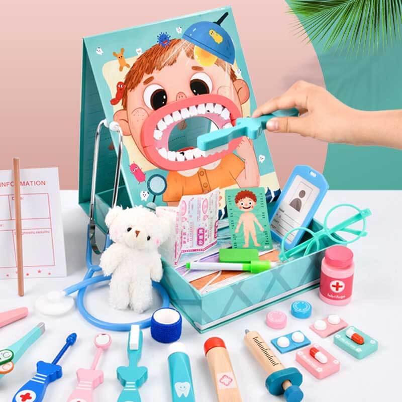 Fidtoy Wooden Doctor Playset 18 PCS Pretend Play Medical Toy