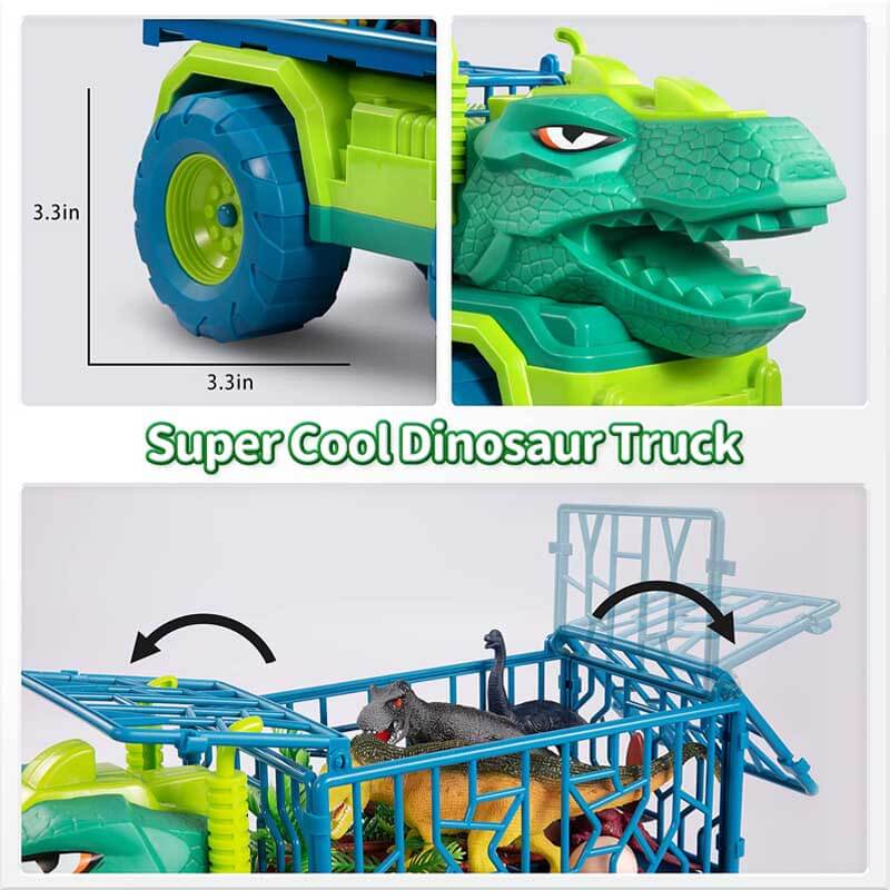 Fidtoy Dinosaur Transport Truck Playset with 15 Realistic Dinosaurs and Activity Mat – STEM Imaginative Toy for Kids