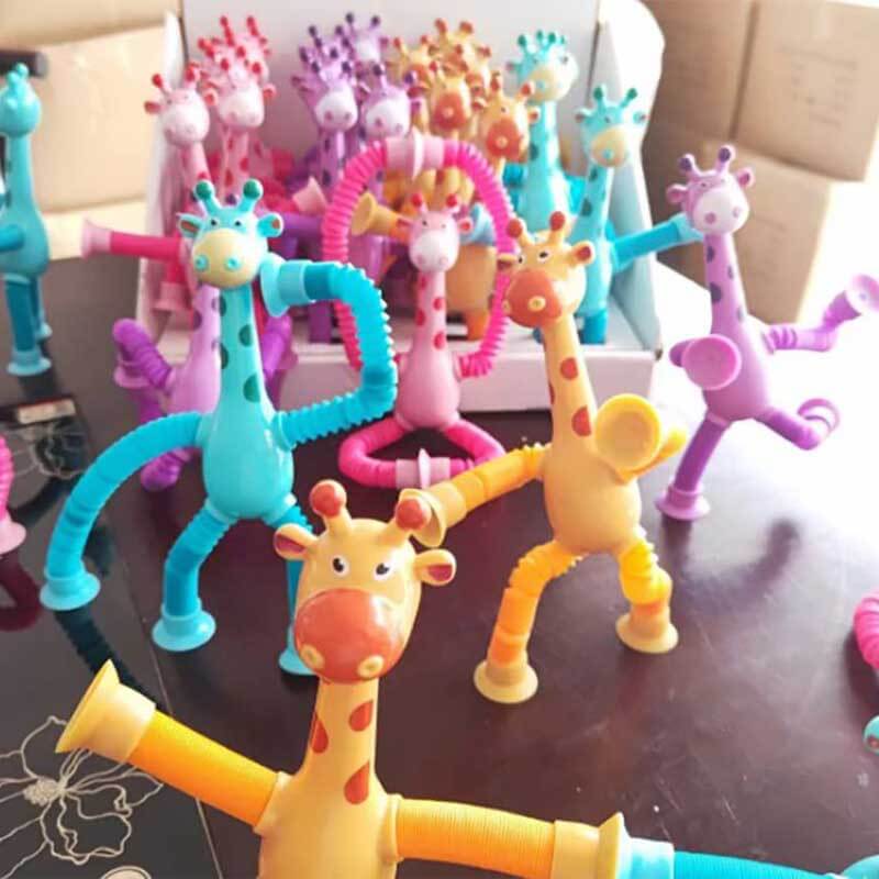 Jouet Girafe Télescopique Ventouse Fidtoy - Jouet Sensoriel avec Lumières LED et Tubes Rétractables