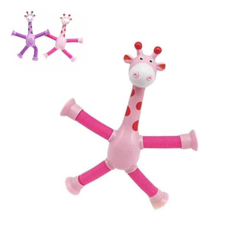 Jouet Girafe Télescopique Ventouse Fidtoy - Jouet Sensoriel avec Lumières LED et Tubes Rétractables