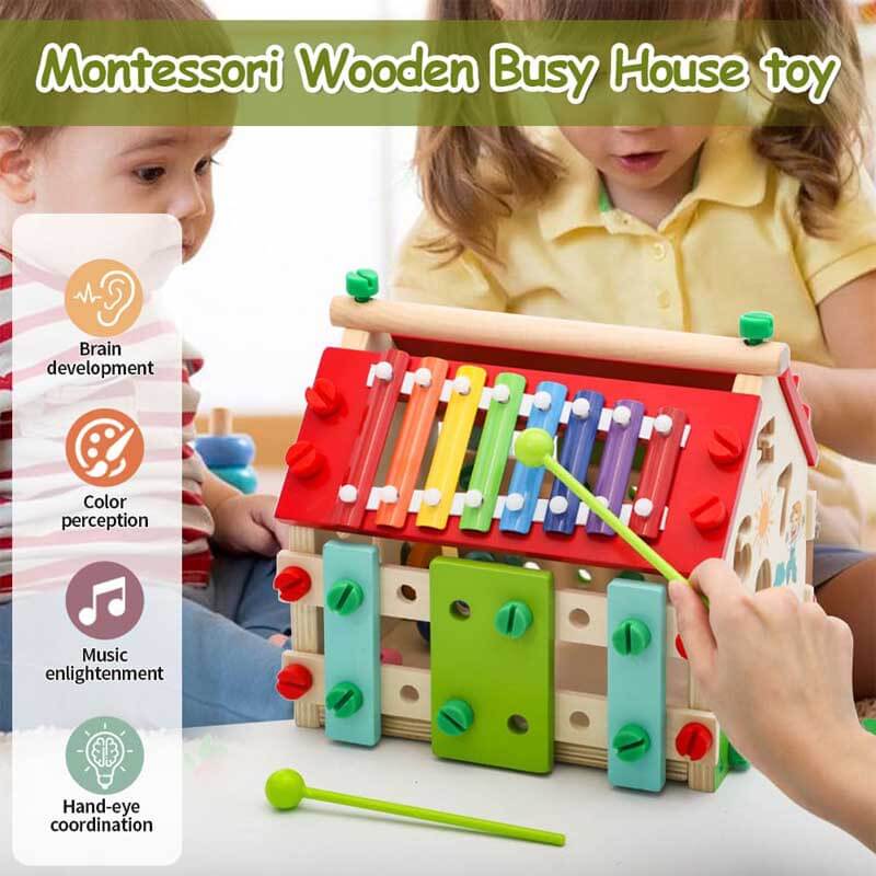 Fidtoy Wooden Activity Cube Montessori Busy House Toy for Toddlers Multi-Activity Learning