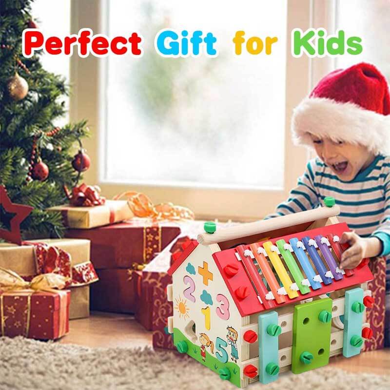 Fidtoy Wooden Activity Cube Montessori Busy House Toy for Toddlers Multi-Activity Learning