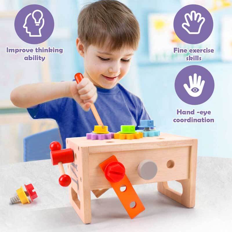 Fidtoy Wooden Construction Tool Box Set Montessori Toy for Kids