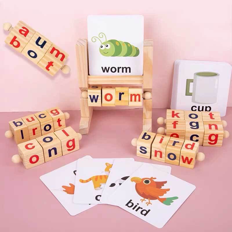 Fidtoy Wooden Spelling Toy Montessori Reading Learning Set for Kids