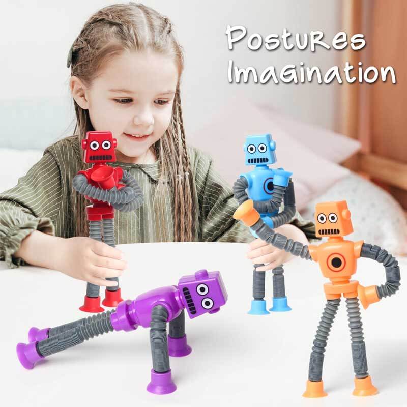 Jouet Girafe Télescopique Ventouse Fidtoy - Jouet Sensoriel avec Lumières LED et Tubes Rétractables