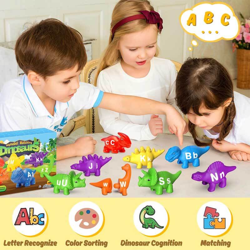 Fidtoy 26PCS Alphabet Matching Dinosaur Toys for Toddlers | Montessori Early Learning & Color Recognition