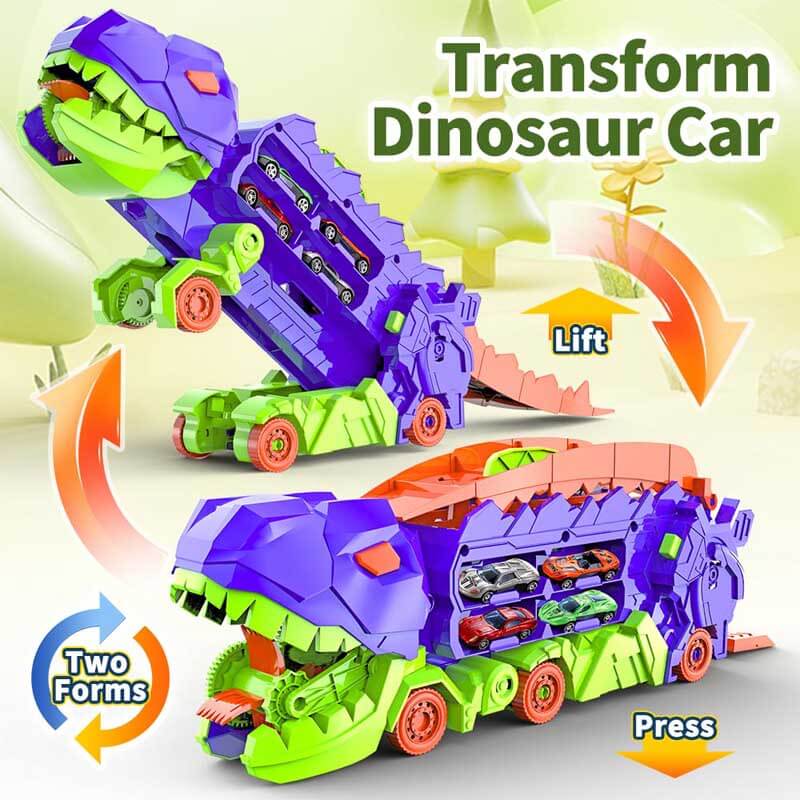 Fidtoy Camión Transportador de Dinosaurios 4 en 1, Pista de Carreras de Juguete