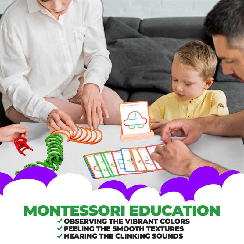 Fidtoy Wooden Stick Ring Pattern Toy Montessori Learning Set