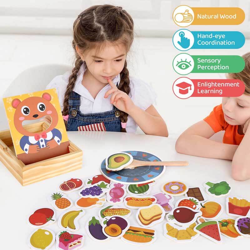 Fidtoy Wooden Feeding Bear Toy - Montessori Food Learning Toy
