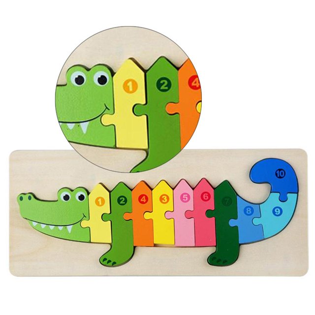Fidtoy Plateau de puzzle 3D en bois crocodile, Plateau d'animaux en bois pour tout-petits, Puzzle d'association préscolaire, Jouet de reconnaissance des couleurs motricité fine pour les 2-6 ans