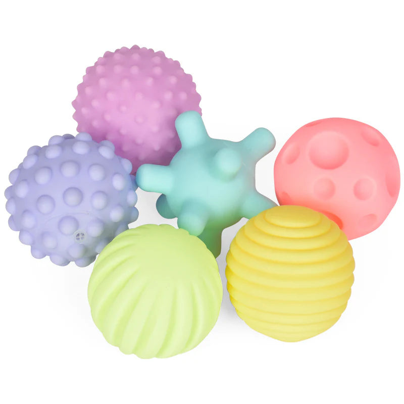 Balles sensorielles douces Fidtoy – Lot de 6 jouets de bain à presser pour bébés