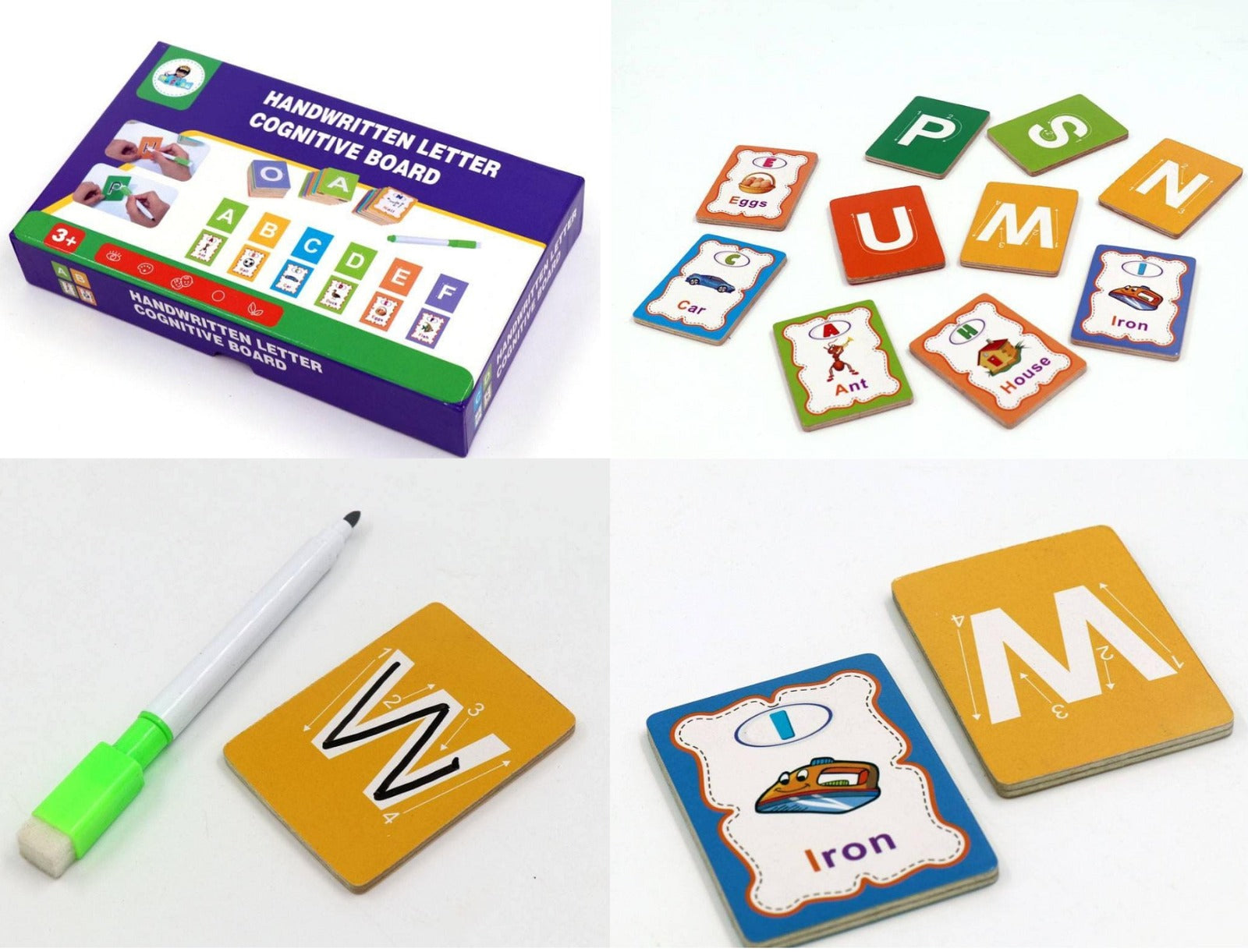 Fidtoy Write and Wipe Letter Cognitive Puzzle Board, Wooden Reusable Alphabet Learning Board for Letter Recognition, Fine Motor Skills and Early Writing Practice Ages 2-6