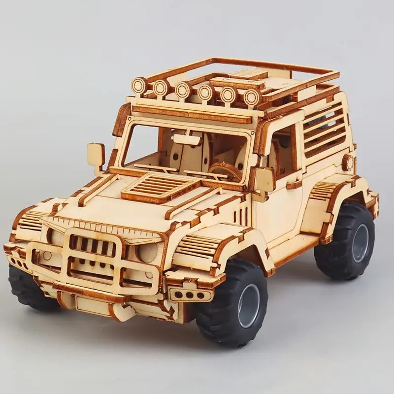 Fidtoy Jeep mécanique 3D en bois à tirer, puzzle de 125 pièces, kit de construction de SUV en bois pour adolescents, adultes, débutants à partir de 14 ans