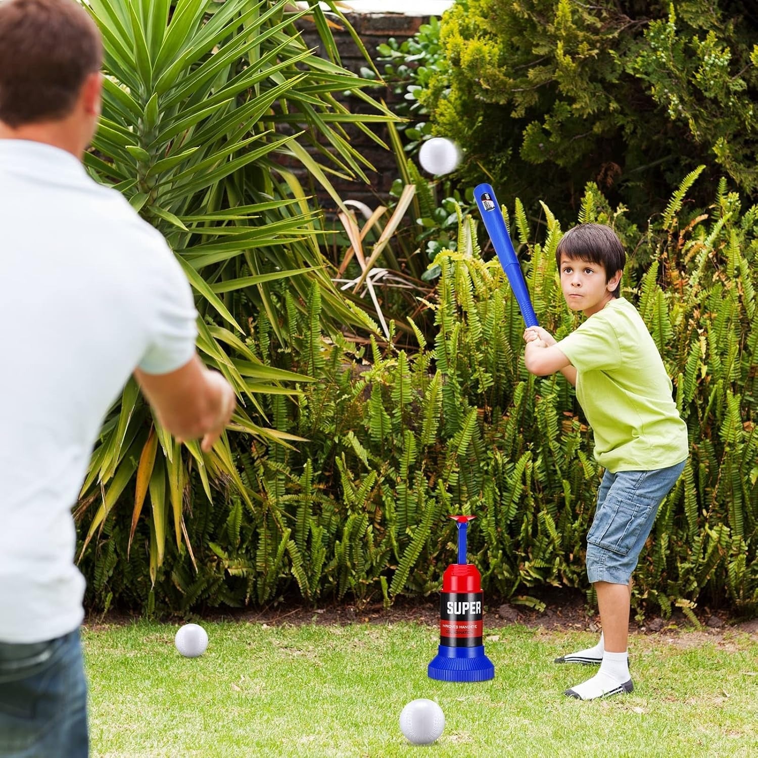 Fidtoy Baseball Sports Play Set For Kids Beginner T Ball Batting Toy Set with Launcher, Bat and Soft Baseballs for Outdoor Practice