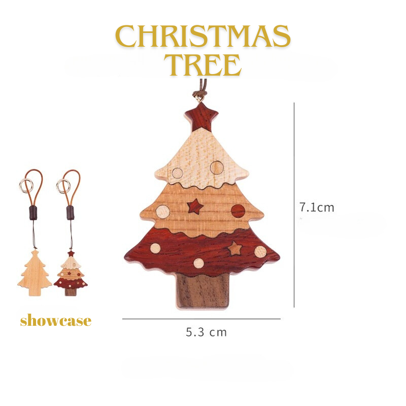 Porte-clés de Noël en bois - Bonhomme en pain d'épices Sapin de Noël