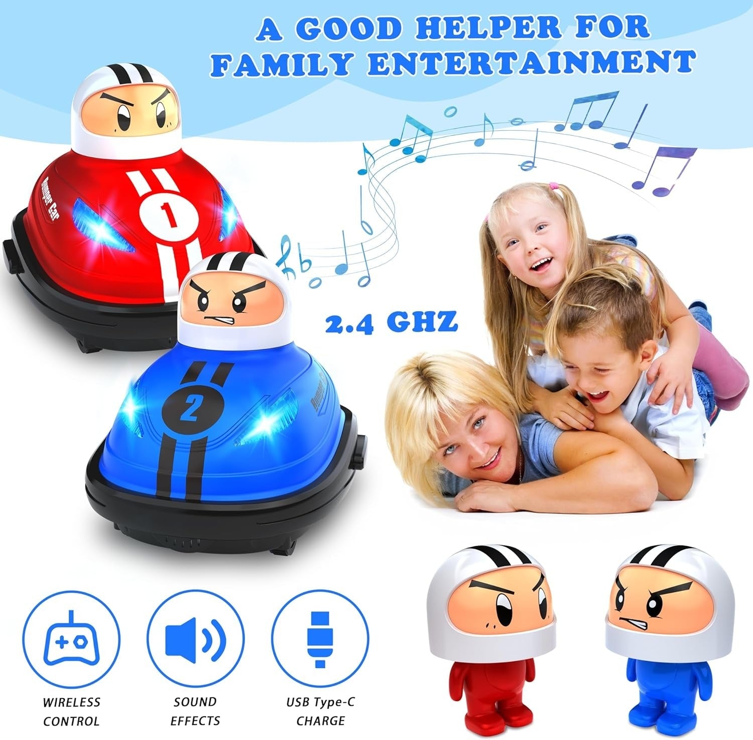 Fidtoy Remote Control Bumper Cars for Kids Two Player RC Battle Car Set with Pop Out Drivers, Lights and Sound