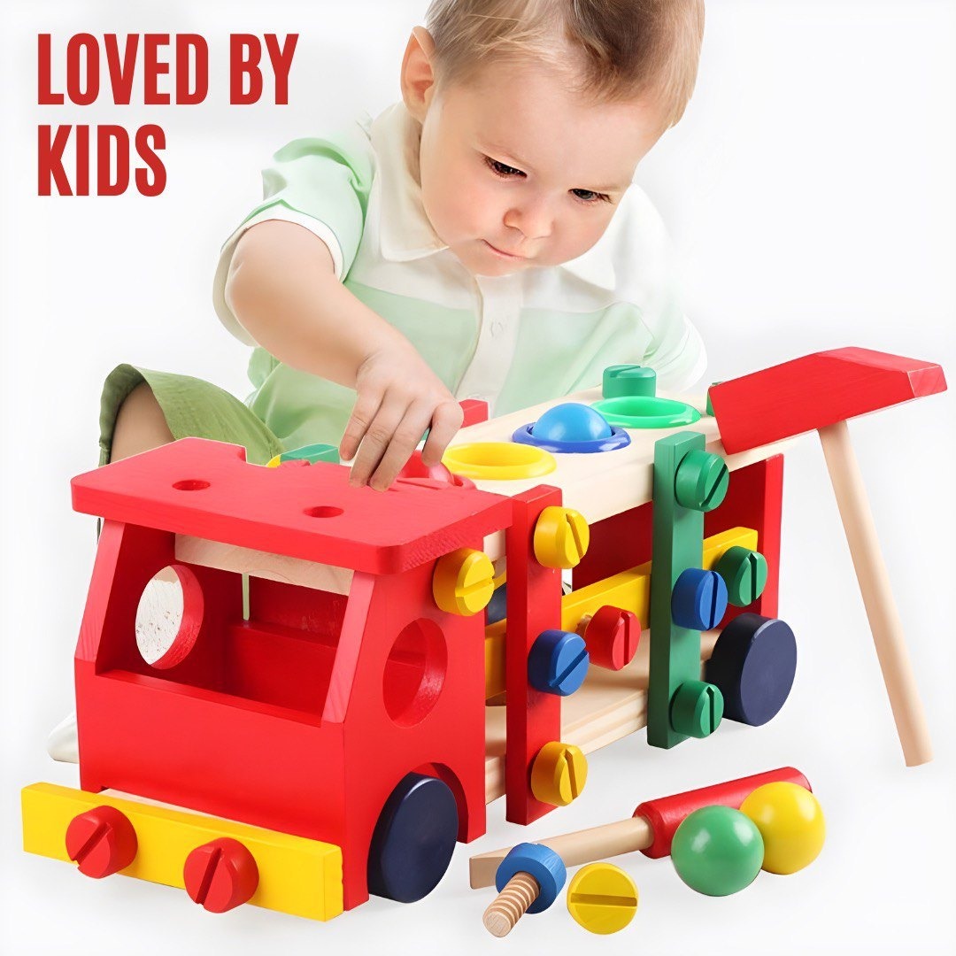 Fidtoy Wooden Reassembly Nut Screw Car Kit Take Apart Vehicle Building Toy for Kids Ages 3 to 8