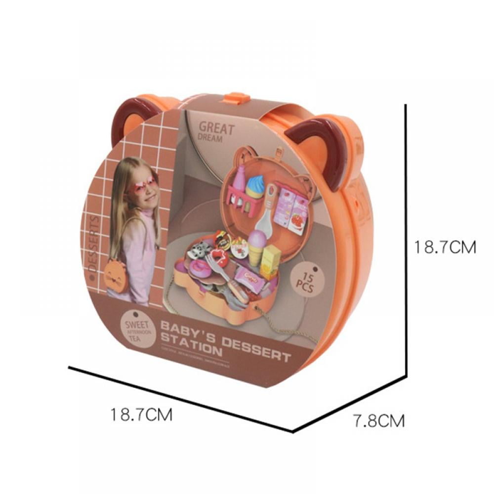 Fidtoy Pretend Play Dessert Station Briefcase 15 Pieces for Kids Plastic Afternoon Tea Role Play Toy Ages 3+