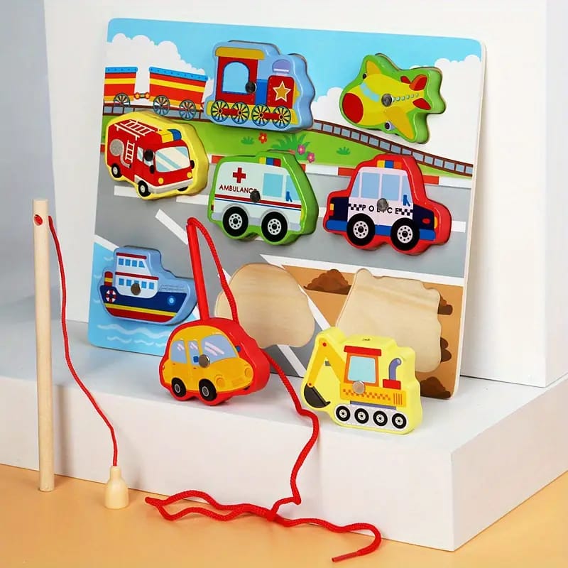 Fidtoy Puzzle magnétique 3D coloré à lacer - Design aléatoire, Puzzle de pêche et de laçage magnétique en bois, Jouet d'apprentissage précoce pour la motricité fine et l'association des couleurs, Âges 2-6