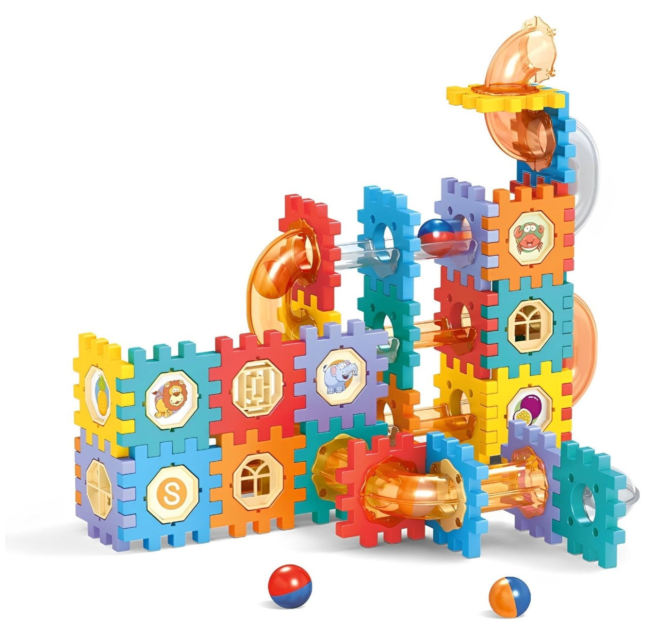 Fidtoy Pipeline Marble Ball Track Connecting Building Blocks 125pcs STEM Marble Run Construction Toy for Kids Ages 3+