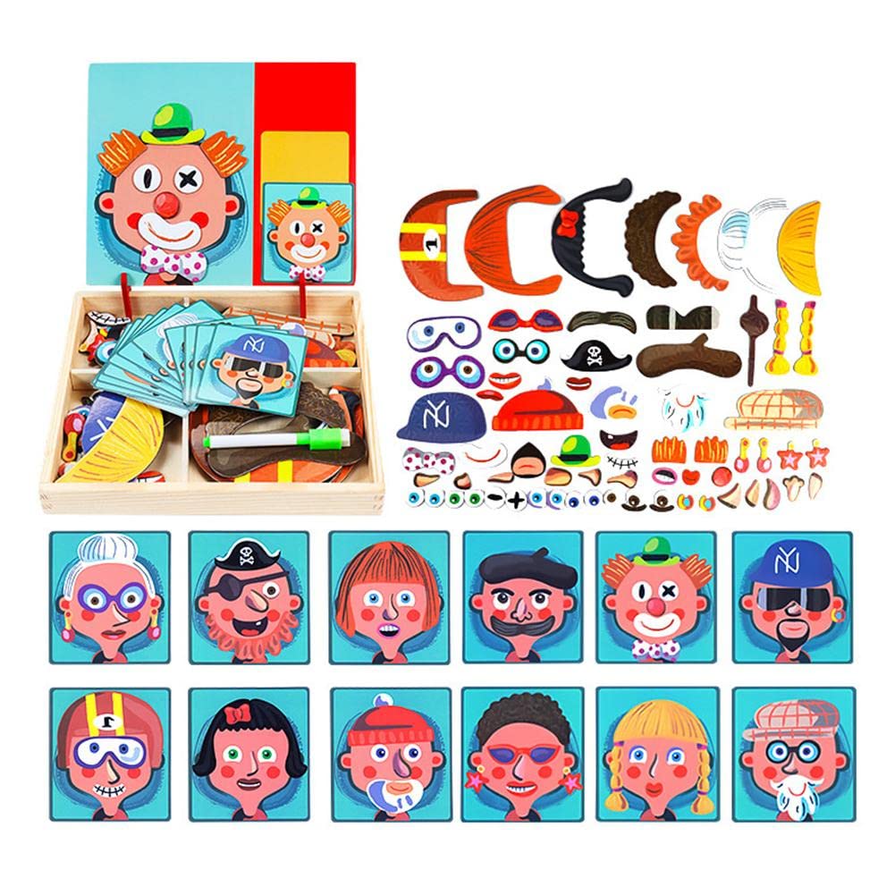Fidtoy Magnetic Puzzle Book for Kids with 67 Magnets & 12 Design Cards – Funny Face Matching Travel Toy for Ages 3+