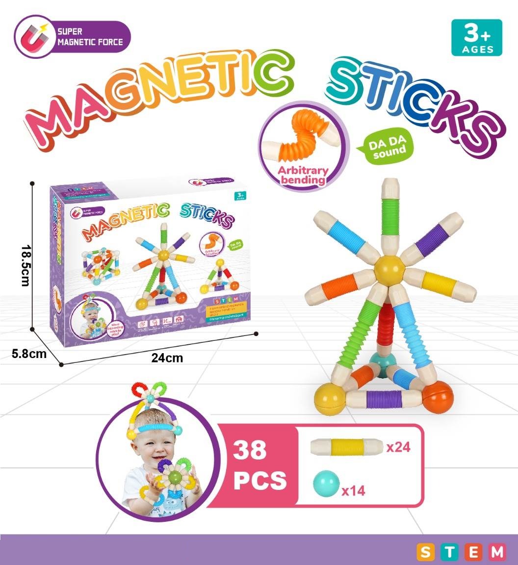 Fidtoy Pop Tube Magnetic Sticks Puzzle with Character 26 Piece Magnetic Building Blocks STEM Toy for Kids Ages 3+