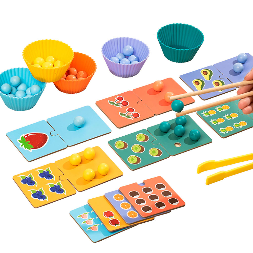 Fidtoy Wooden Fruit Clip Bead Calculation Number Counting Toy Color Sorting Fine Motor Math Toy for Kids Ages 2 to 6