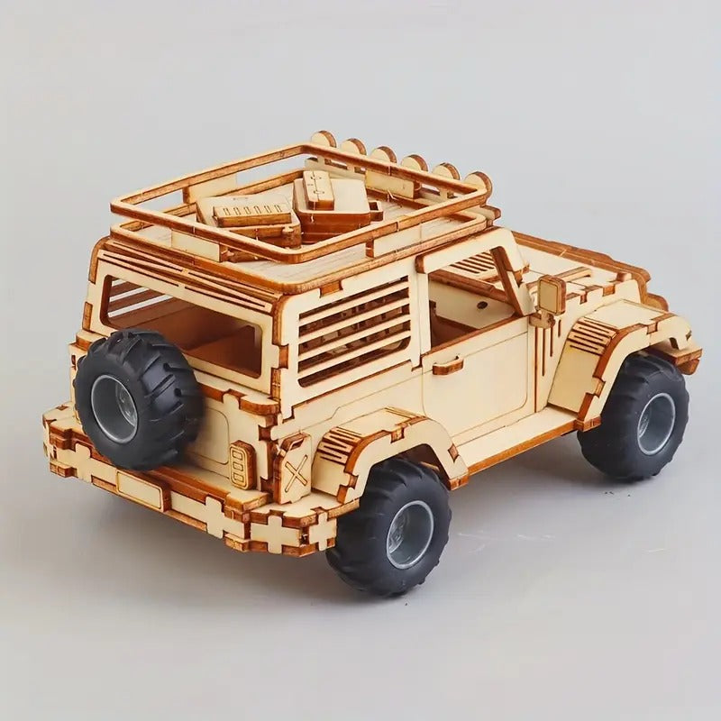 Fidtoy Jeep mécanique 3D en bois à tirer, puzzle de 125 pièces, kit de construction de SUV en bois pour adolescents, adultes, débutants à partir de 14 ans